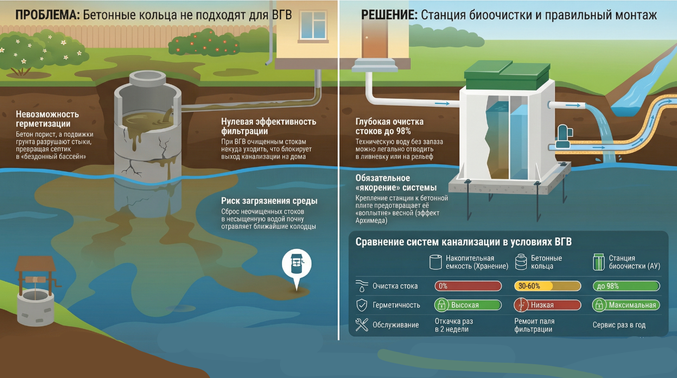 Инфографика септик для высоких грунтовых вод